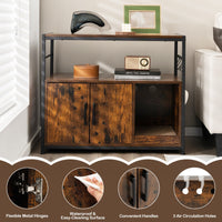 Wooden Cat Box Cabinet with Metal Frame and Scratching Pad-Rustic Brown