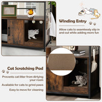 Wooden Cat Box Cabinet with Metal Frame and Scratching Pad-Rustic Brown